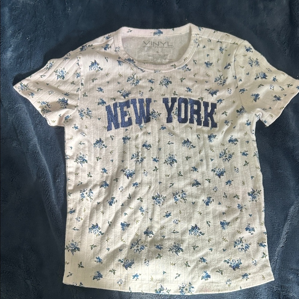 Women's White and Blue Short Sleeve Tee